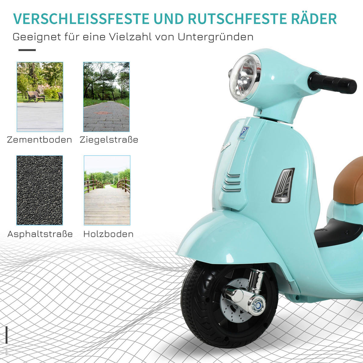 HOMCOM Elektrisches-Kindermofa grün B/H/L: ca. 38x52x66,5 cm Elektrisches-Kindermofa - grün (66,50/38,00/52,00cm) - HOMCOM