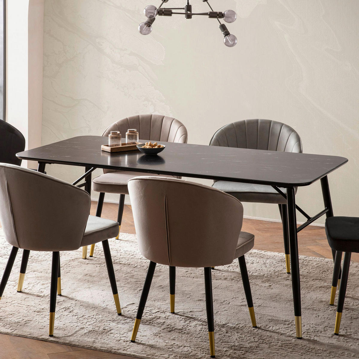 Esstisch schwarz Marmor Optik B/H/T: ca. 120x76x60 cm Esstisch - schwarz (120,00/76,00/60,00cm) - Wohnling