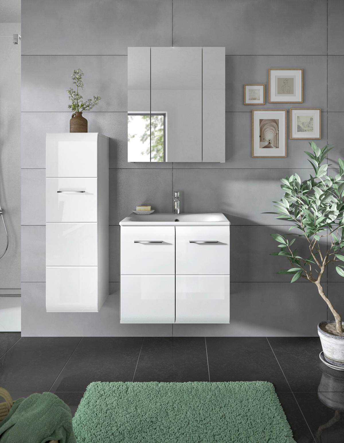 Badezimmer-Set Ice weiß weiß Hochglanz B/H/T: ca. 105x185x46 cm Ice - weiß (105,00/185,00/46,00cm) - xonox.home