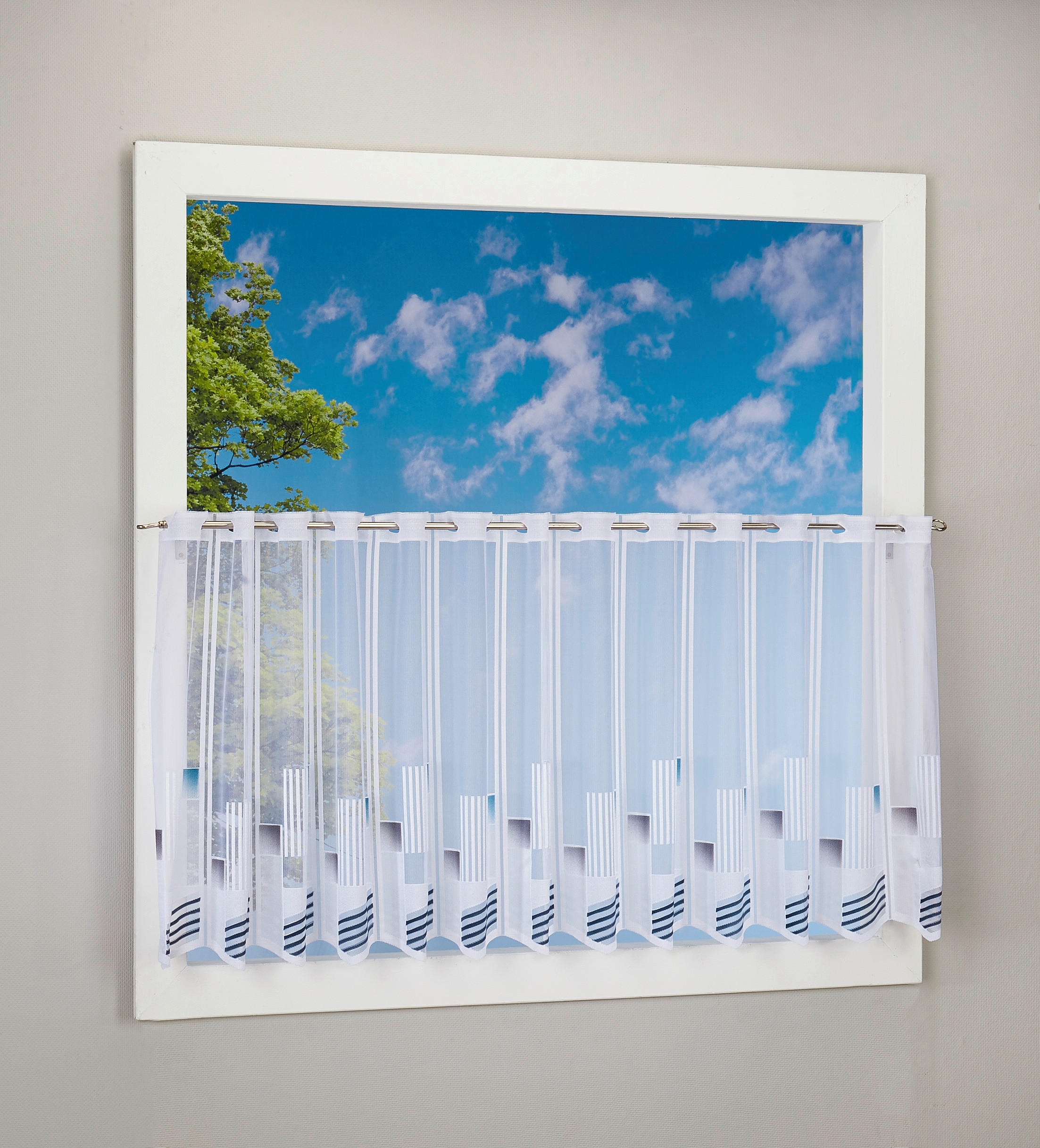 Scheibengardinen-Meterware blau H: ca. 60 cm Scheibengardine - blau/grau (60,00cm)