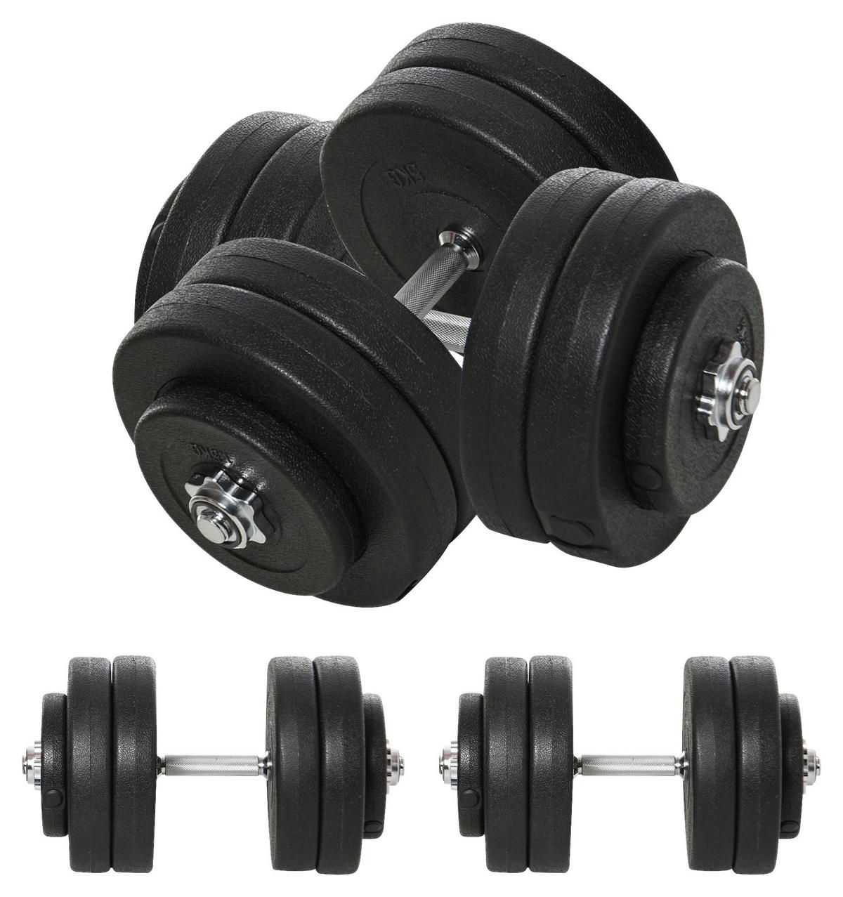 HOMCOM Hantel-Set schwarz Kunststoff B/H/L: ca. 24,5x24,5x4,3 cm Kurzhantel-Set - schwarz (4,30/24,50/24,50cm) - HOMCOM