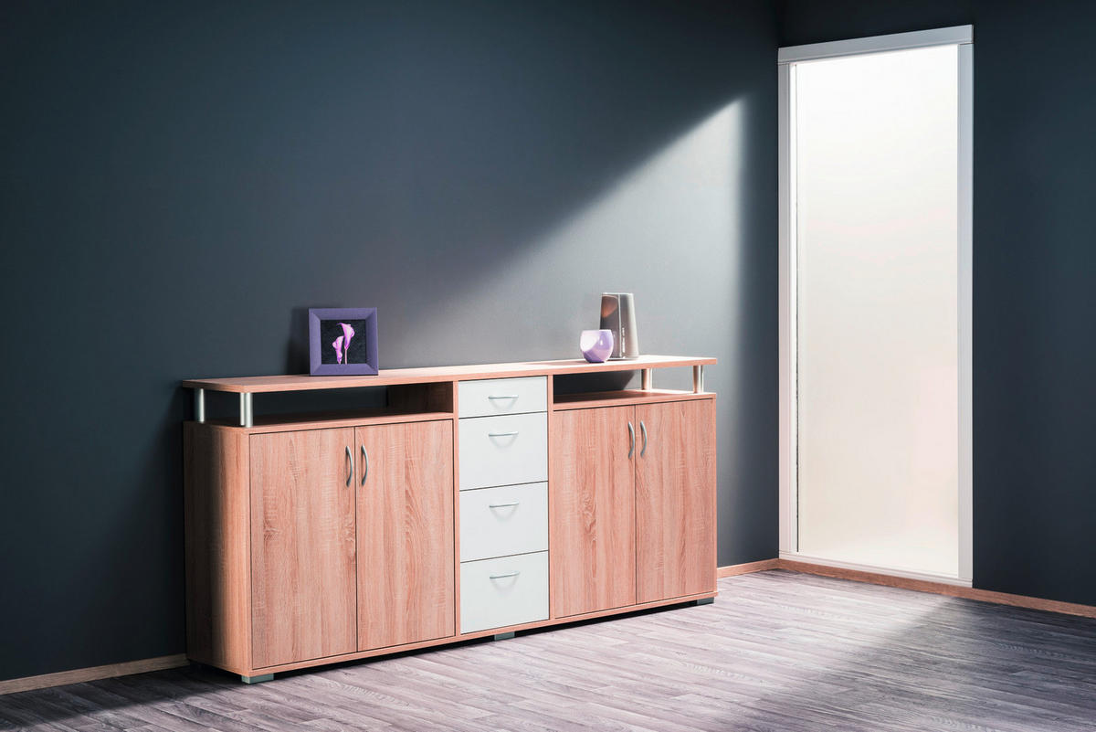 Sideboard Maximo Eiche Sonoma Nachbildung weiß B/H/T: ca. 208x94x38 cm Maximo - Eiche/weiß (208,00/94,00/38,00cm)