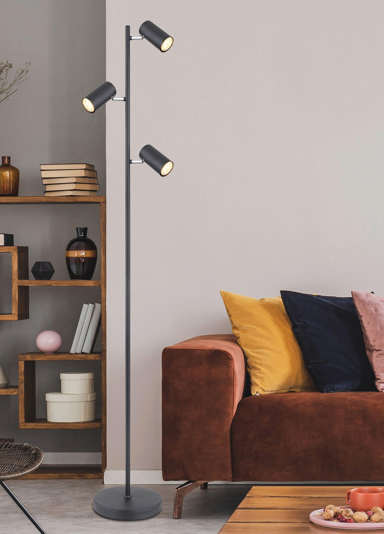 GLOBO Stehleuchte schwarz Metall B/H/T: ca. 23x154x25 cm GU10 3 Brennstellen ROBBY - schwarz (23,00/154,00/25,00cm) - GLOBO