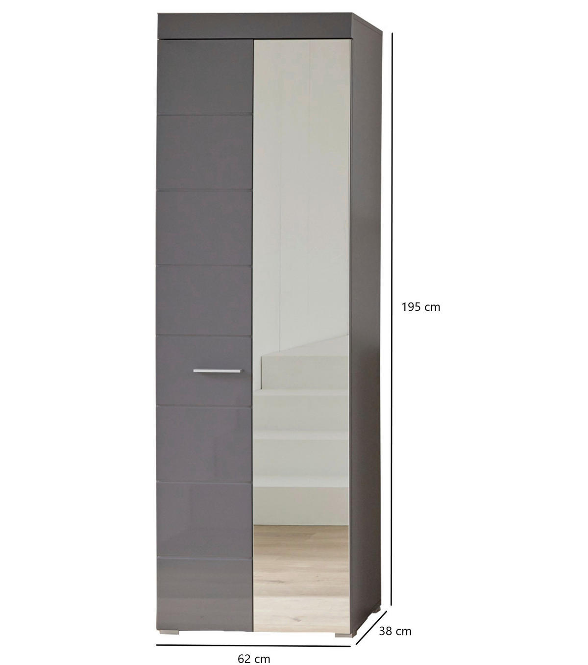 Garderobenschrank Amanda grau Hochglanz grau B/H/T: ca. 62x195x38 cm Amanda - grau (62,00/195,00/38,00cm) - Trendteam