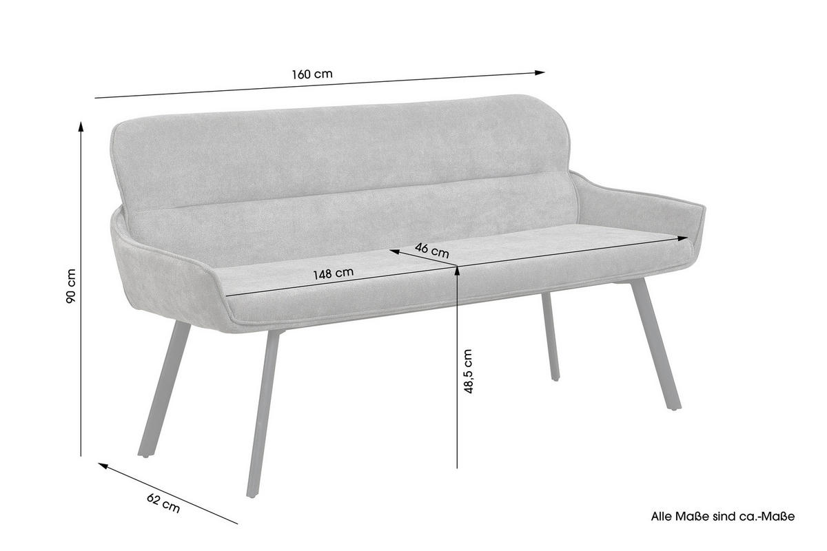 Sitzbank RICO schwarz grau Metall Stoff B/H/T: ca. 160x90x62 cm RICO - schwarz/grau (160,00/90,00/62,00cm) - byLIVING