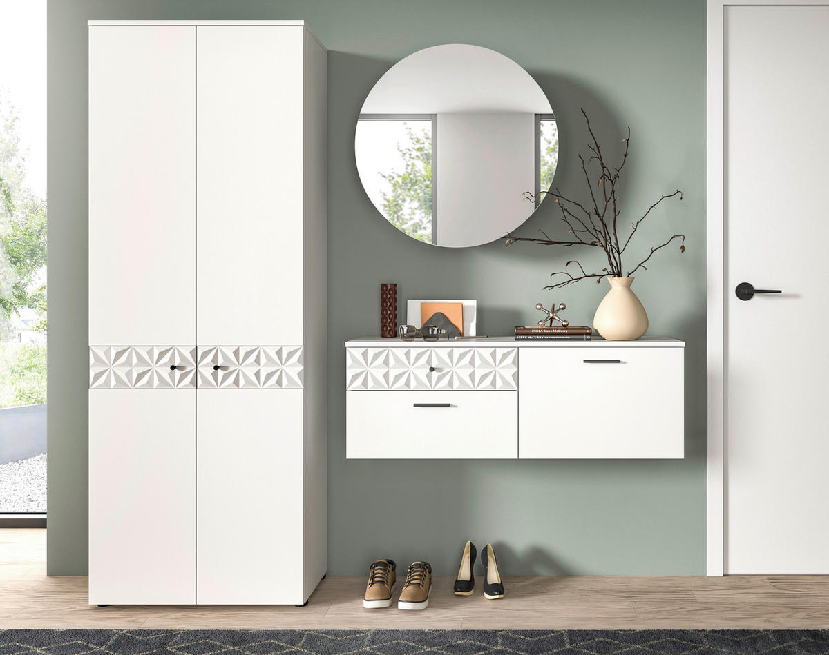 Garderobe Prisma weiß weiß Hochglanz B/H/T: ca. 195x192x34 cm Prisma - weiß (195,00/192,00/34,00cm) - xonox.home