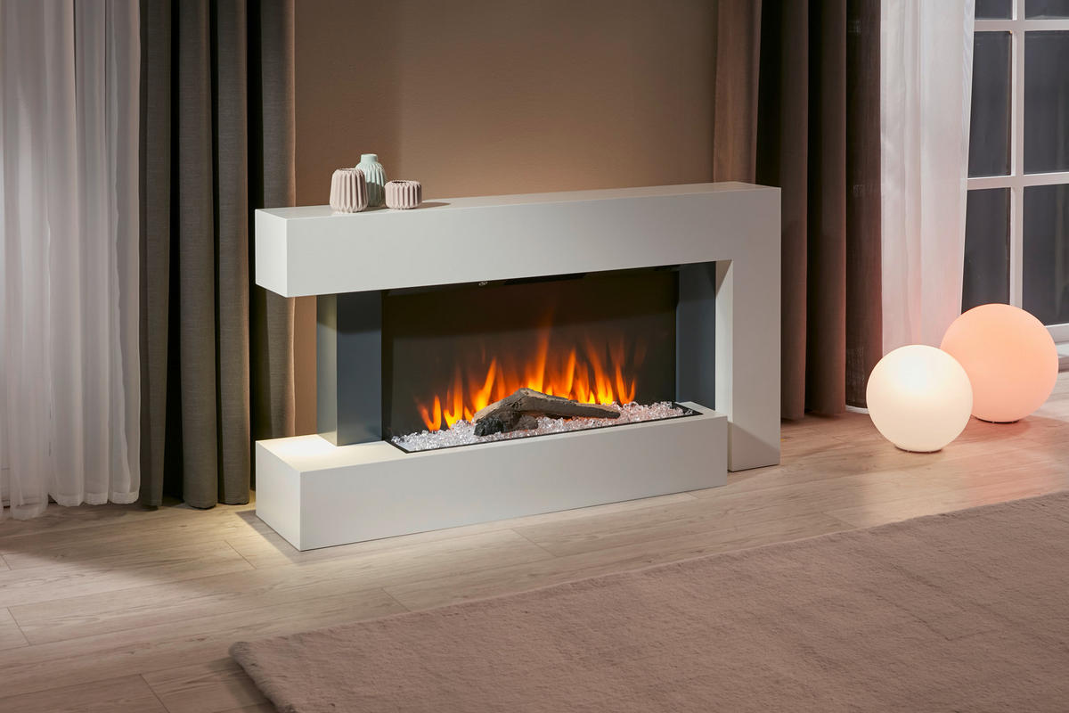 BHP Elektrischer-Kamin BG00678 weiß MDF Metall B/H/T: ca. 120x64x27 cm Lausanne - weiß (120,00/64,00/27,00cm) - BHP