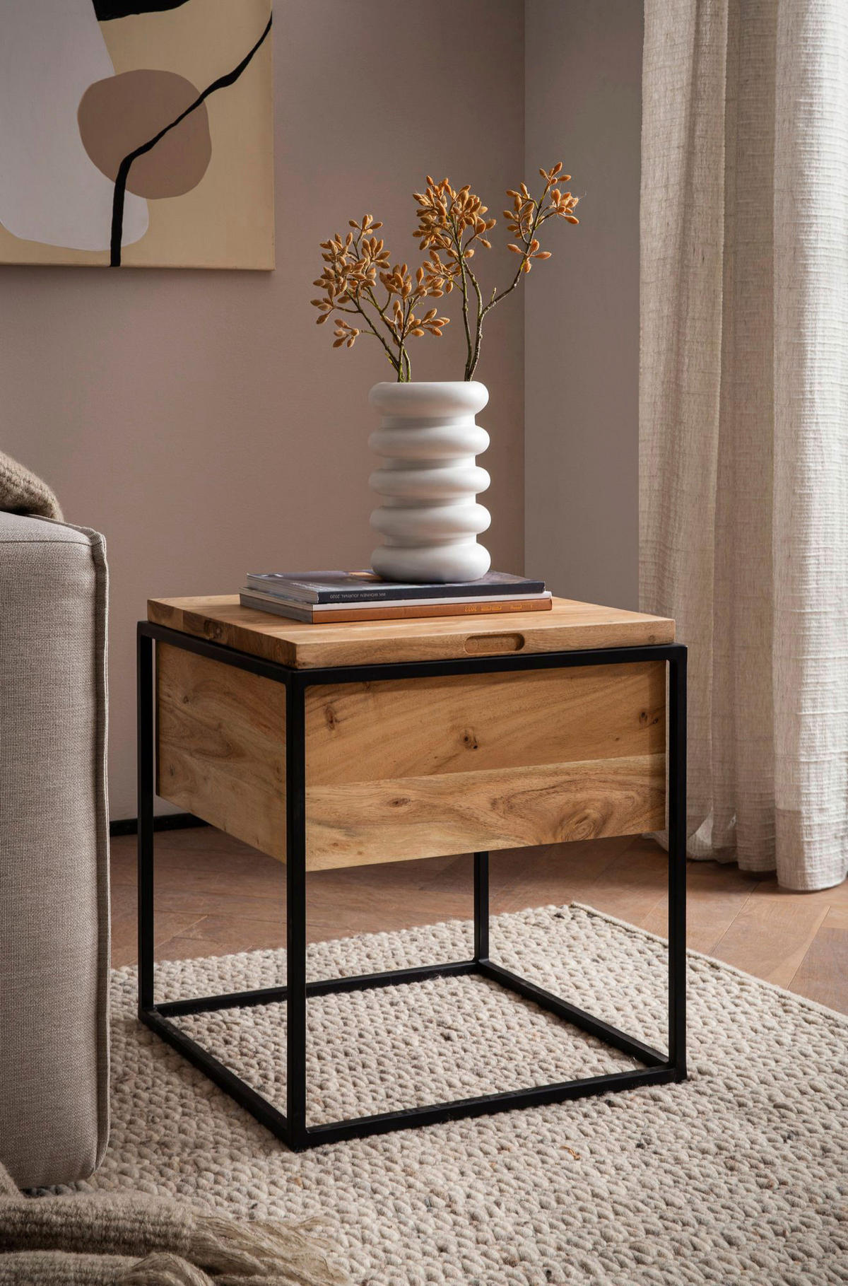 Beistelltisch Akazie B/H/T: ca. 47x52x47 cm Beistelltisch - (47,00/52,00/47,00cm) - Wohnling