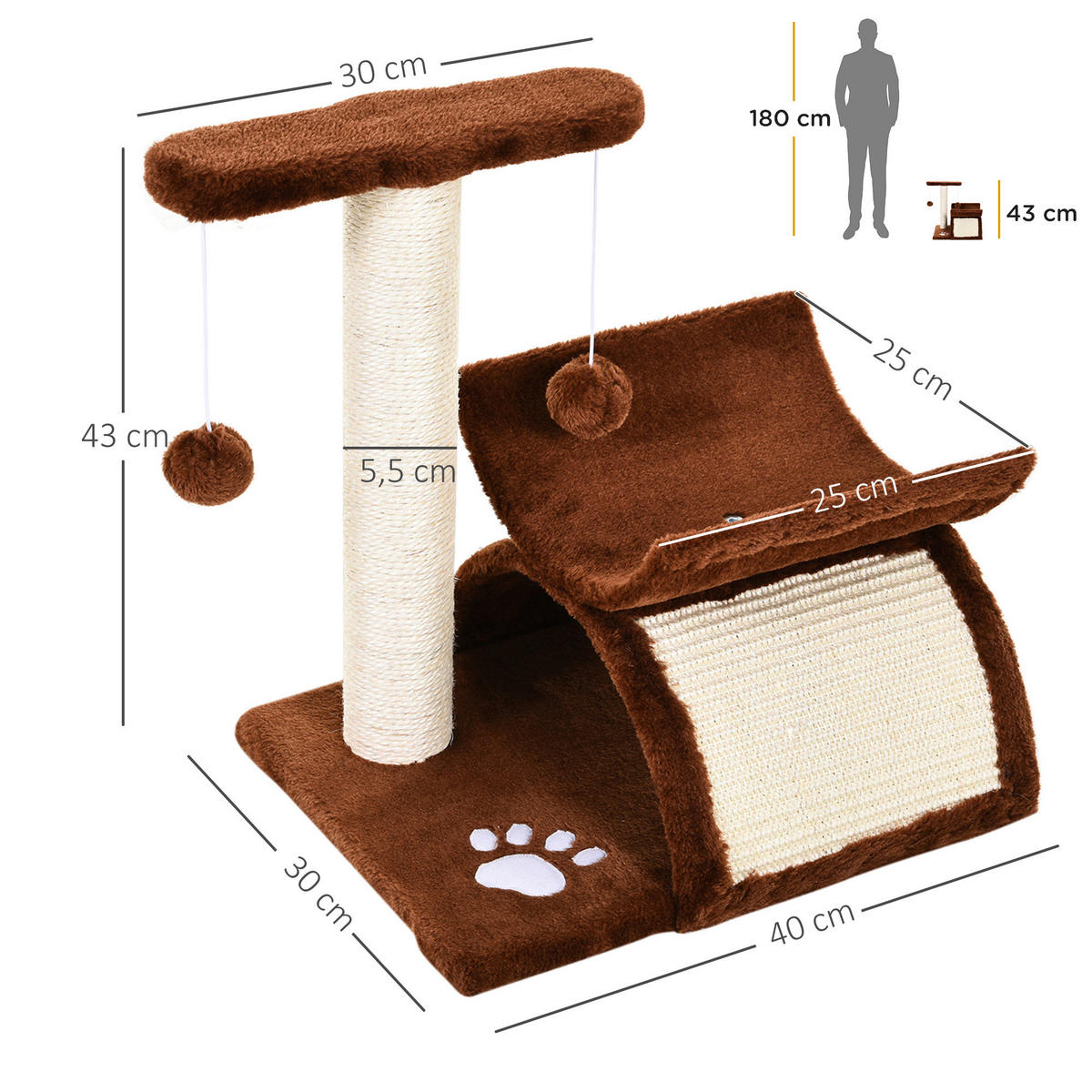 PawHut Katzenkratzbaum braun Spanplatte B/H/L: ca. 30x43x40 cm Katzenkratzbaum - braun (40,00/30,00/43,00cm) - PawHut