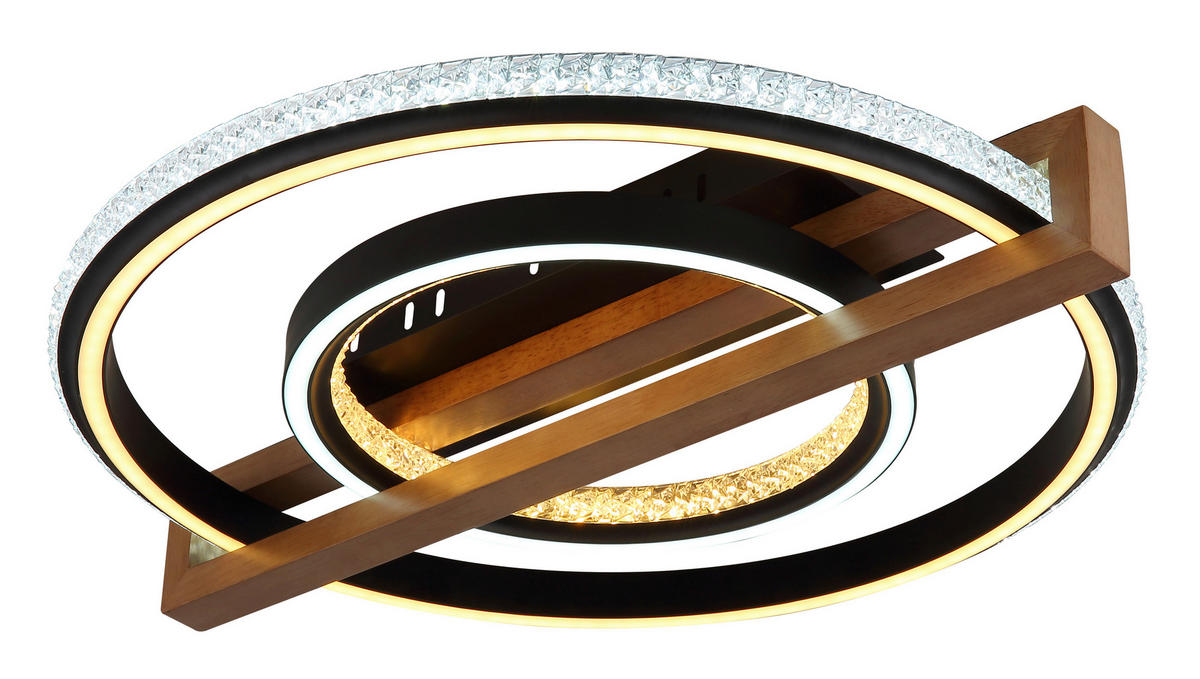 GLOBO LED-Deckenleuchte mattschwarz Opal dunkelbraun Metall Kunststoff Holz B/H/L: ca. 55x11,5x50 cm 1 Brennstellen DELORIS - dunkelbraun/Opal (50,00/55,00/11,50cm) - GLOBO