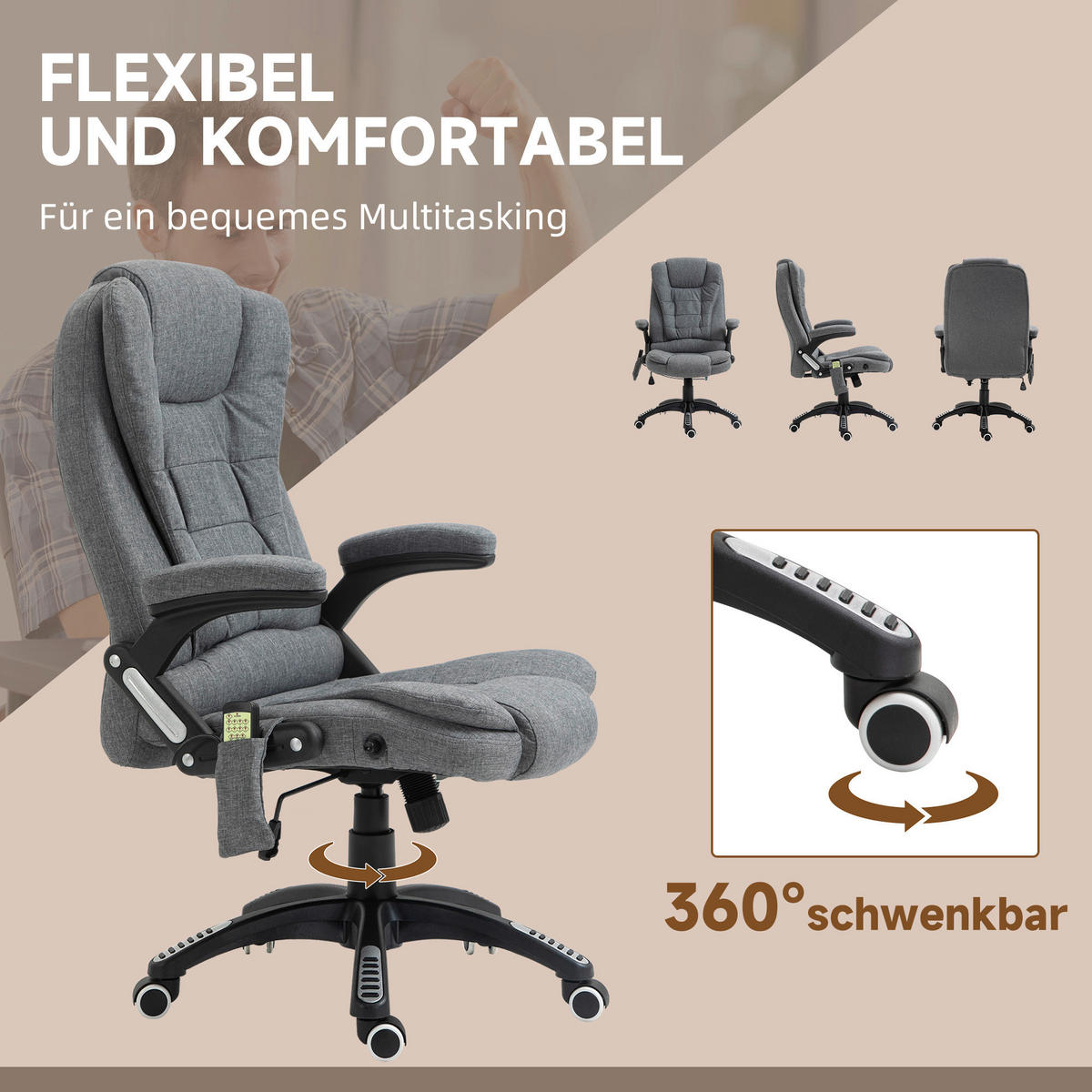 Vinsetto Massagestuhl dunkelgrau B/H/L: ca. 72x68x120 cm Massagestuhl - dunkelgrau (120,00/72,00/68,00cm) - Vinsetto