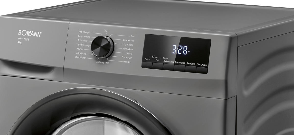 Bomann Wärmepumpentrockner WPT 7154 titanfarbig B/H/T: ca. 59,5x84,5x58 cm ca. 8 kg Wärmepumpentrockner WPT 7154 (T) - titanfarbig (59,50/84,50/58,00cm) - Bomann