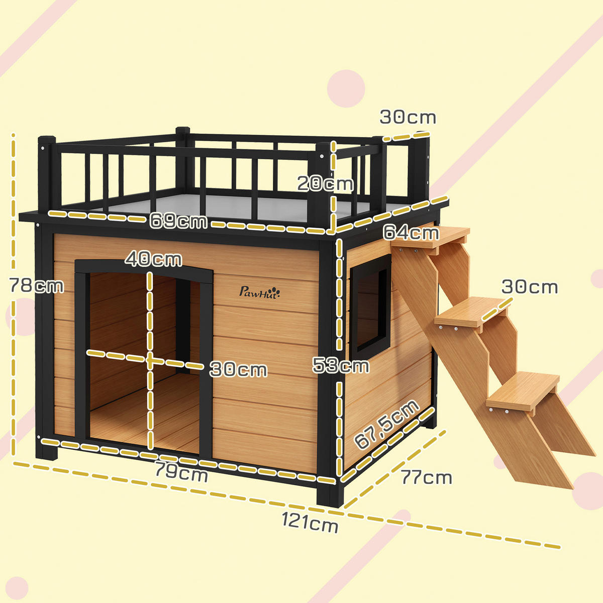 PawHut Hundehütte gelb Holz B/H/L: ca. 77x78x121 cm Hundehütte - gelb (121,00/77,00/78,00cm) - PawHut