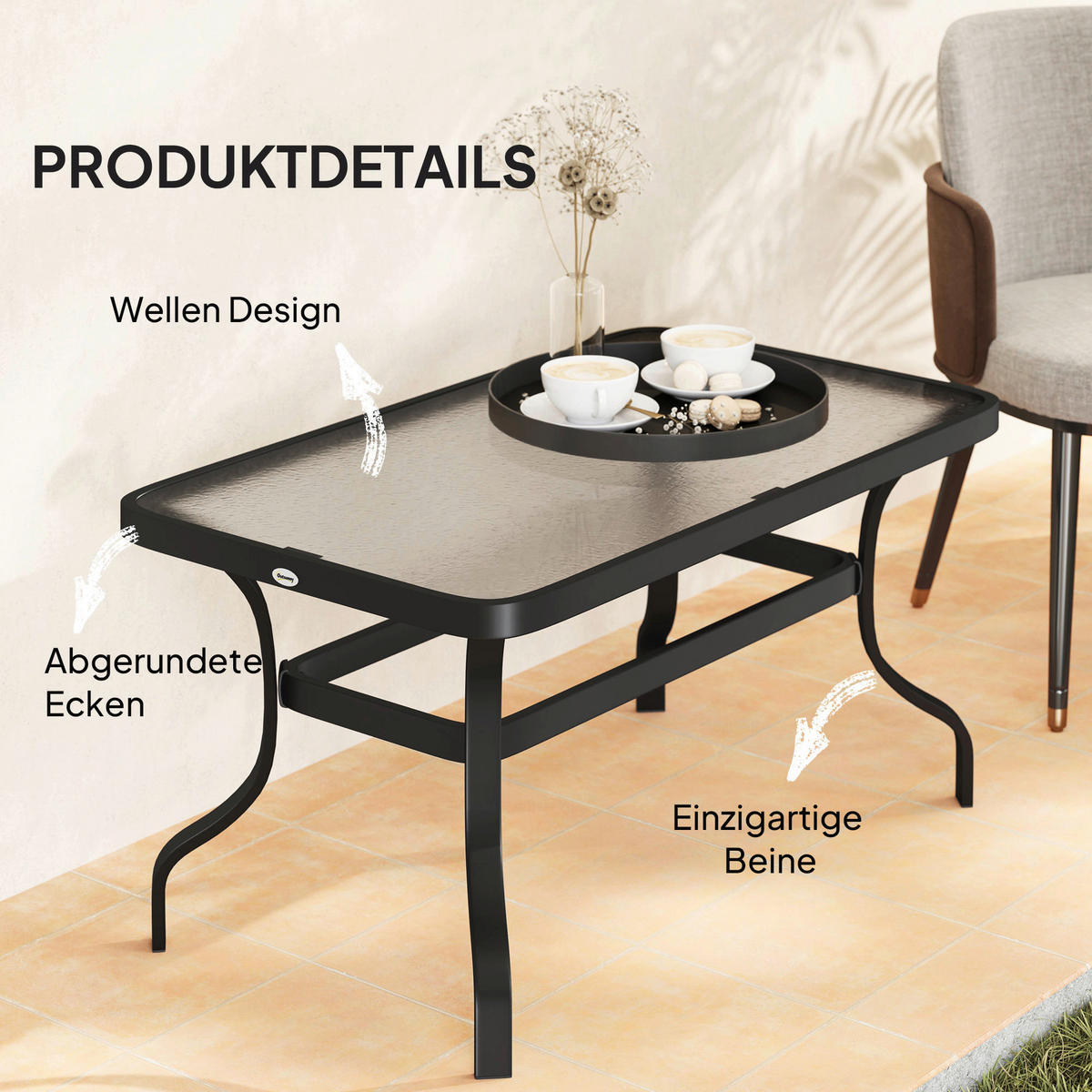 Outsunny Couchtisch schwarz Metall B/H/L: ca. 55x46x95 cm Couchtisch - schwarz (95,00/55,00/46,00cm) - Outsunny