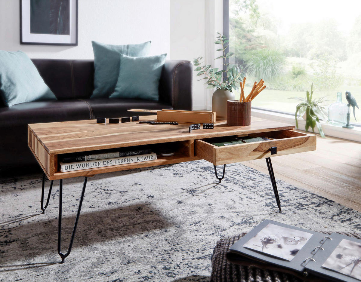 Couchtisch natur schwarz B/H/T: ca. 110x40x60 cm Couchtisch - natur/schwarz (110,00/40,00/60,00cm) - Wohnling