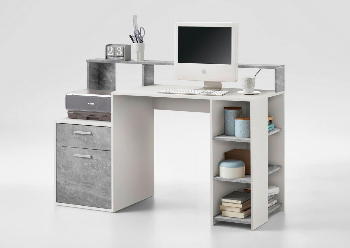 Schreibtisch  Beton Optik weiß B/H/T: ca. 139x92x54 cm Bolton_Schreibtisch 3006-001 - weiß (139,00/92,00/54,00cm)