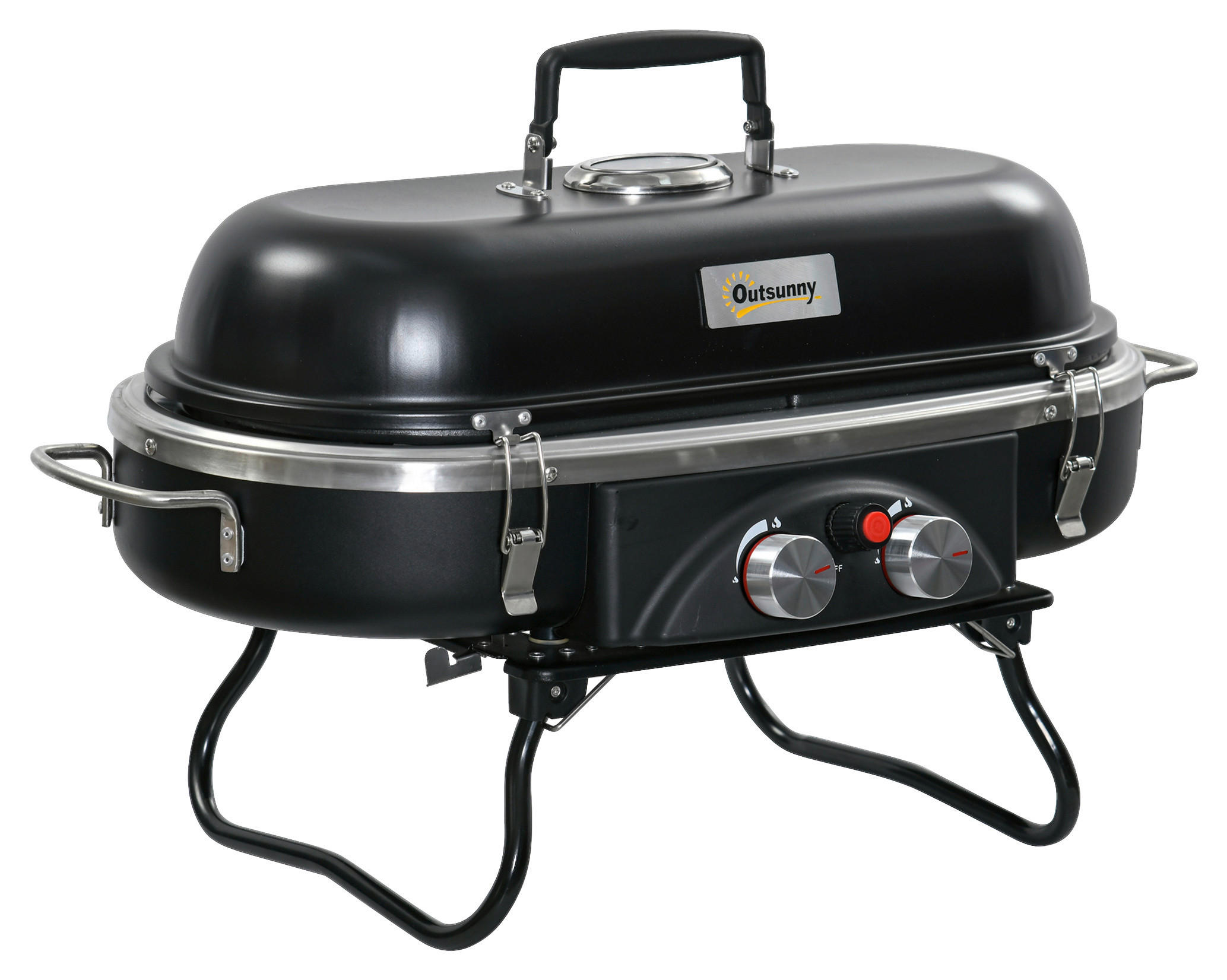Outsunny Gasgrill Metall B/H/L: ca. 34,5x37x66 cm Gasgrill - schwarz (66,00/34,50/37,00cm) - Outsunny