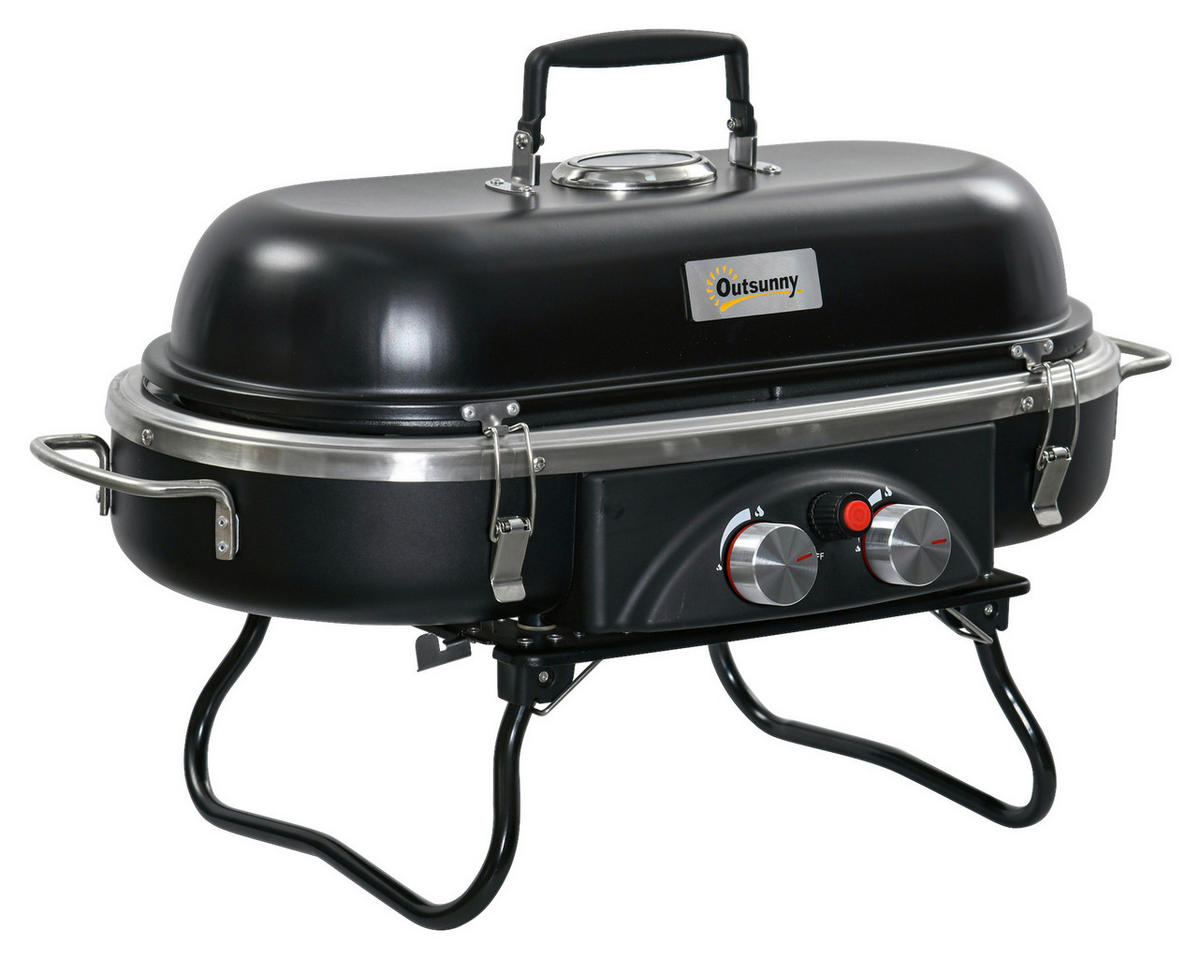 Outsunny Gasgrill Metall B/H/L: ca. 34,5x37x66 cm Gasgrill - schwarz (66,00/34,50/37,00cm) - Outsunny