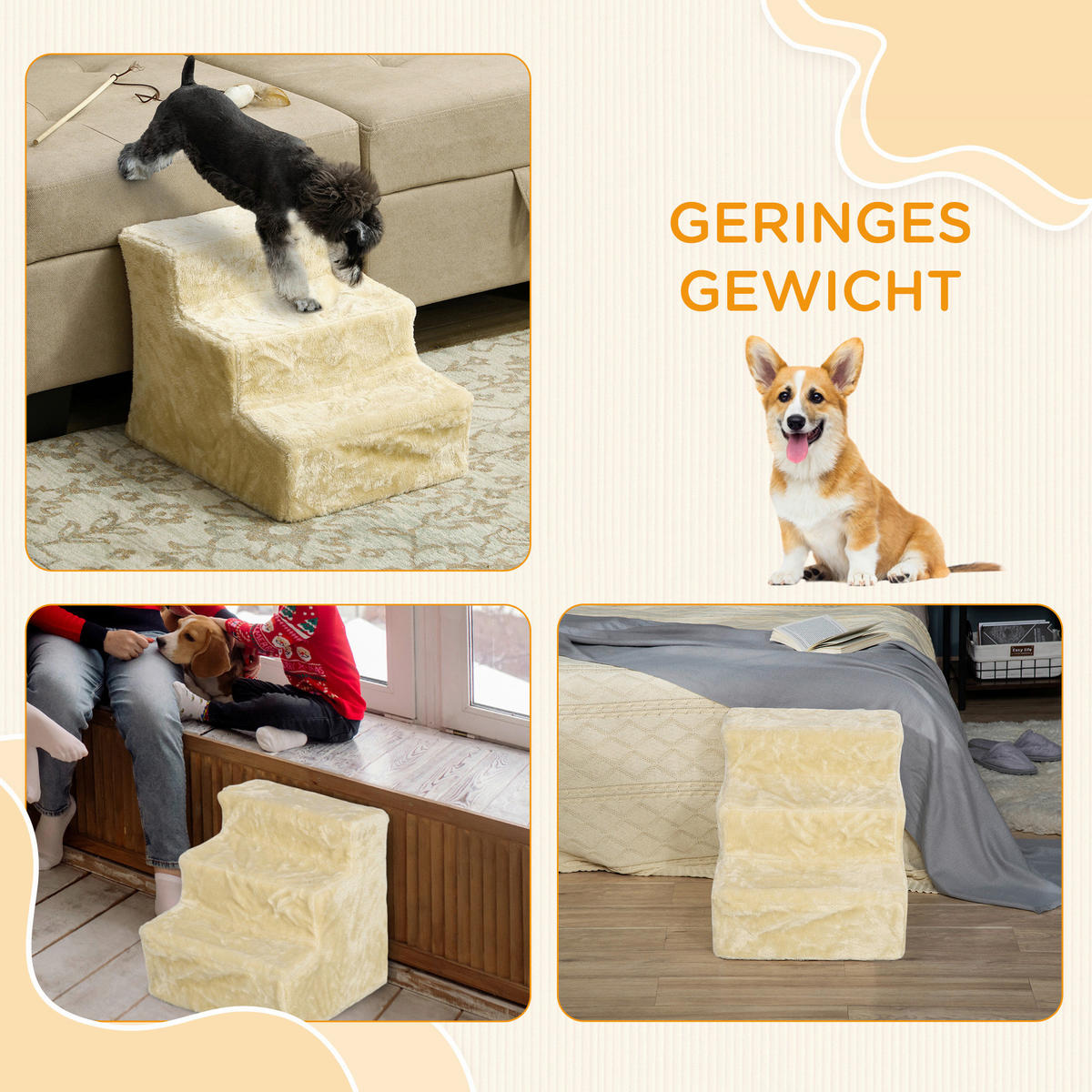 PawHut Haustiertreppe beige Plüsch B/H/L: ca. 35x35x46 cm Haustiertreppe - beige (46,00/35,00/35,00cm) - PawHut