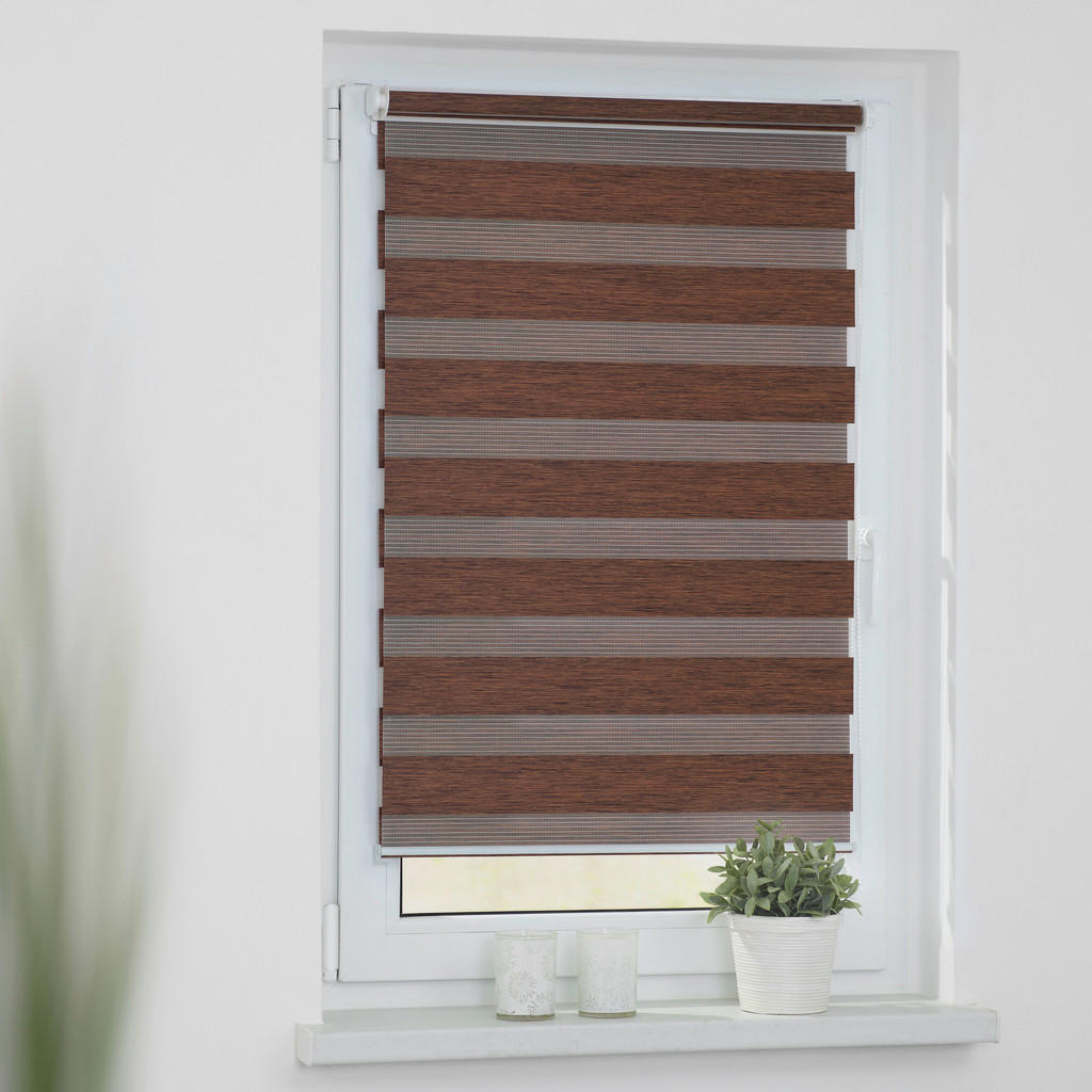 Thumbnail - Doppelrollo Duo meliert dunkelbraun B/L: ca. 90x220 cm