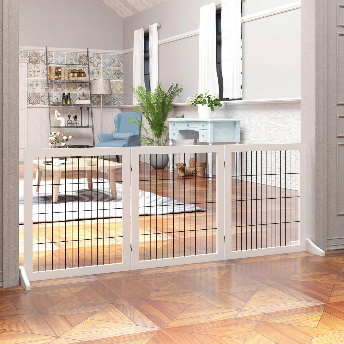 PawHut Hunde-Zubehör weiß Polypropylen B/H/L: ca. 36x185x71 cm Hundegitter - weiß (71,00/36,00/185,00cm) - PawHut