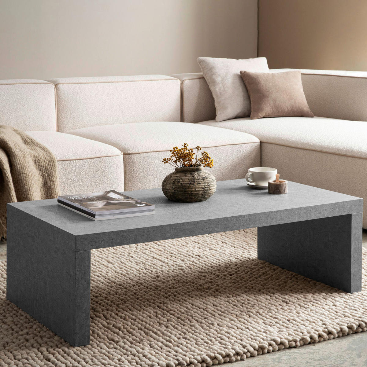 Couchtisch Beton Optik B/H/T: ca. 110x35x55 cm Couchtisch - Beton (110,00/35,00/55,00cm) - Wohnling