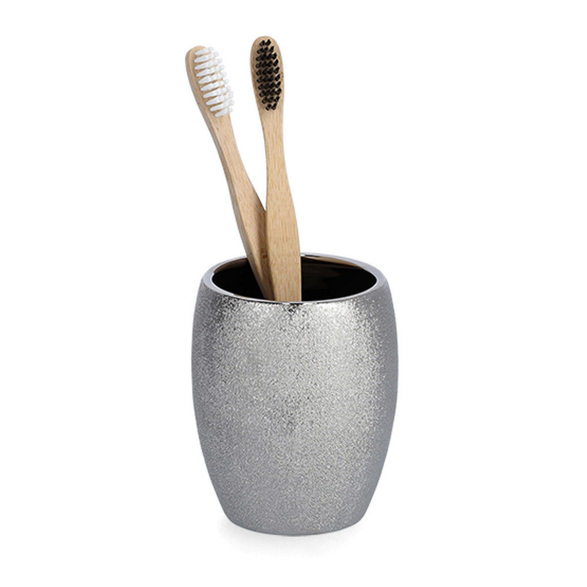 Zahnputzbecher Glitter silber Steinzeug B/H/L: ca. 8x10x8 cm Glitter - silber (8,00/8,00/10,00cm) - Zeller