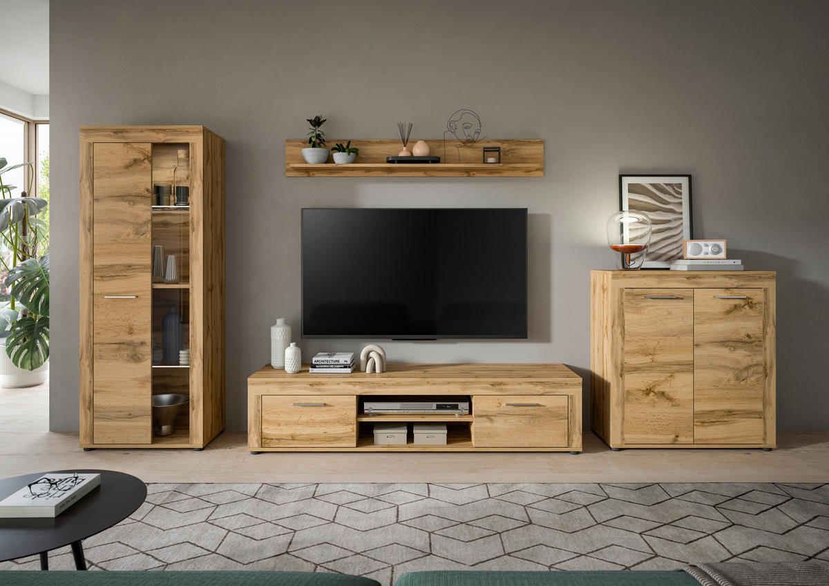 Wohnwand Jam Eiche Wotan Nachbildung B/H/T: ca. 330x159x35 cm Jam - Eiche (330,00/159,00/35,00cm) - xonox.home