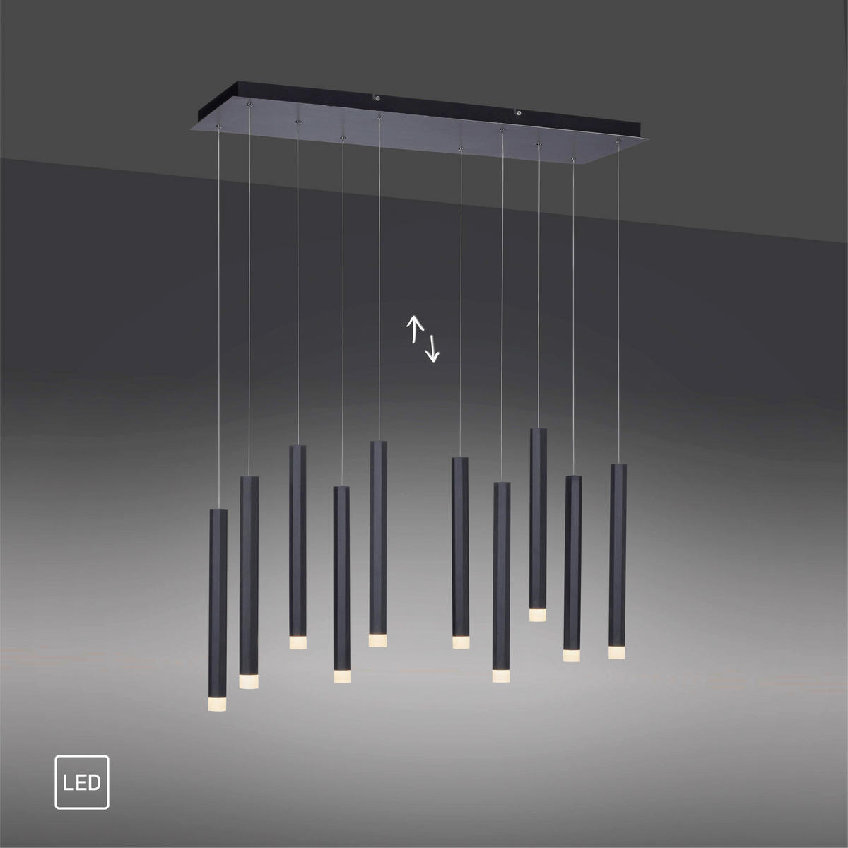 Just Light LED-Pendelleuchte BRUNO 15206-18 schwarz Aluminium Eisen B/H/T: ca. 89x120x30 cm 10.0 Brennstellen BRUNO - schwarz (89,00/120,00/30,00cm) - Just Light