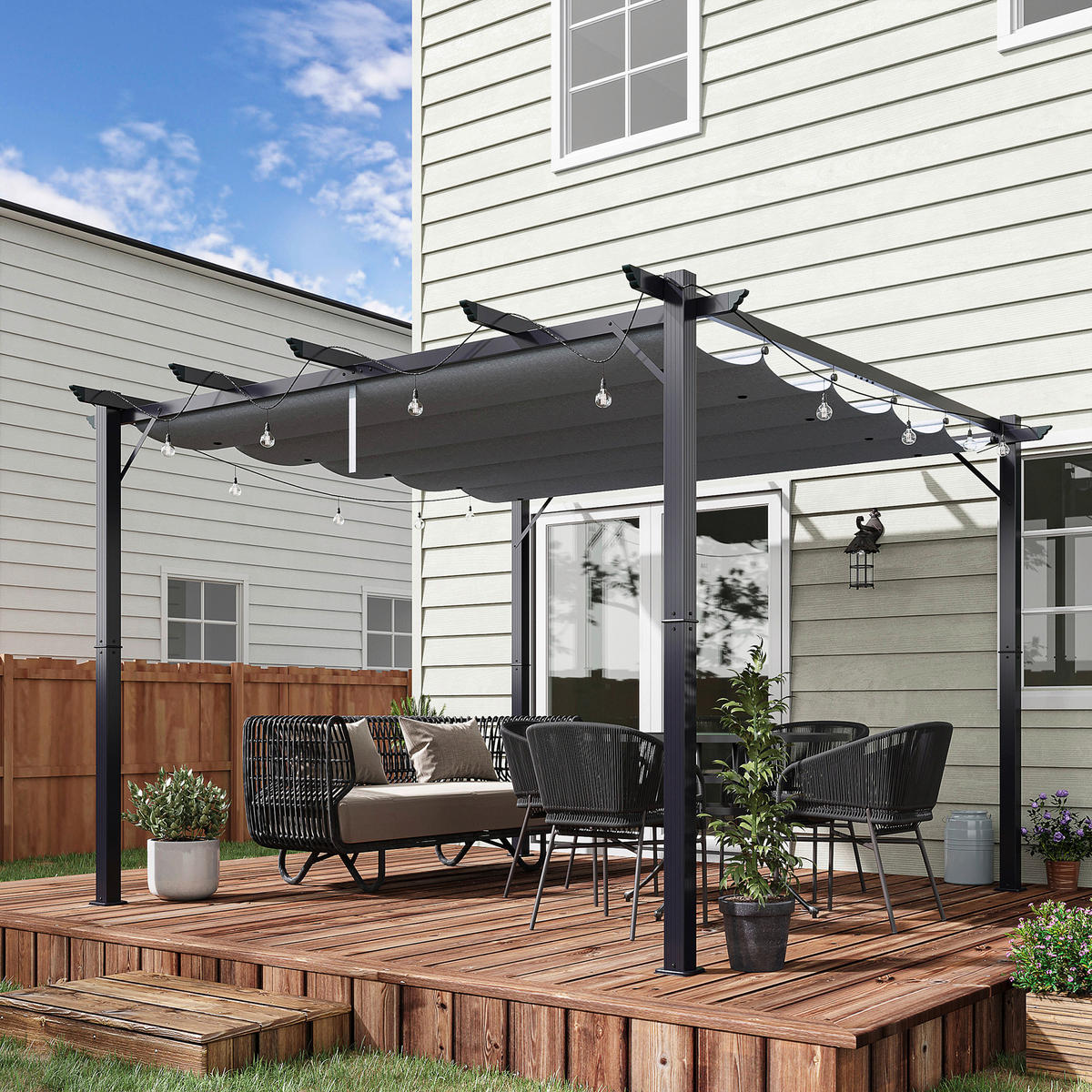 Outsunny Pergola mit Schiebedach grau Aluminium B/H/L: ca. 300x223x300 cm Pergola mit Schiebedach - kaffee/grau (300,00/300,00/223,00cm) - Outsunny