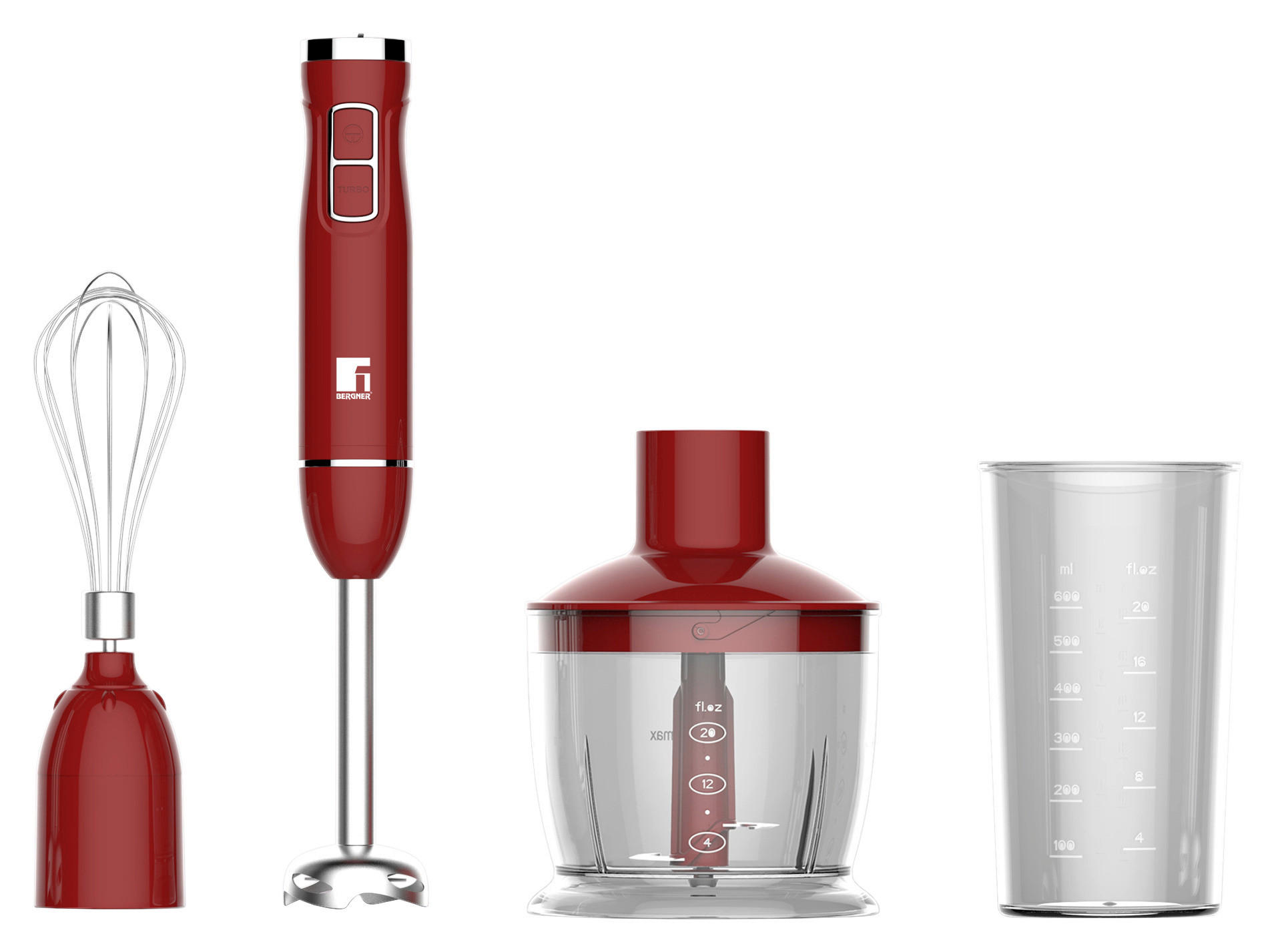 BERGNER Stabmixer-Set rot braun Edelstahl B/H/L: ca. 14,2x23x24,2 cm MAROON - braun/rot (24,20/14,20/23,00cm) - BERGNER