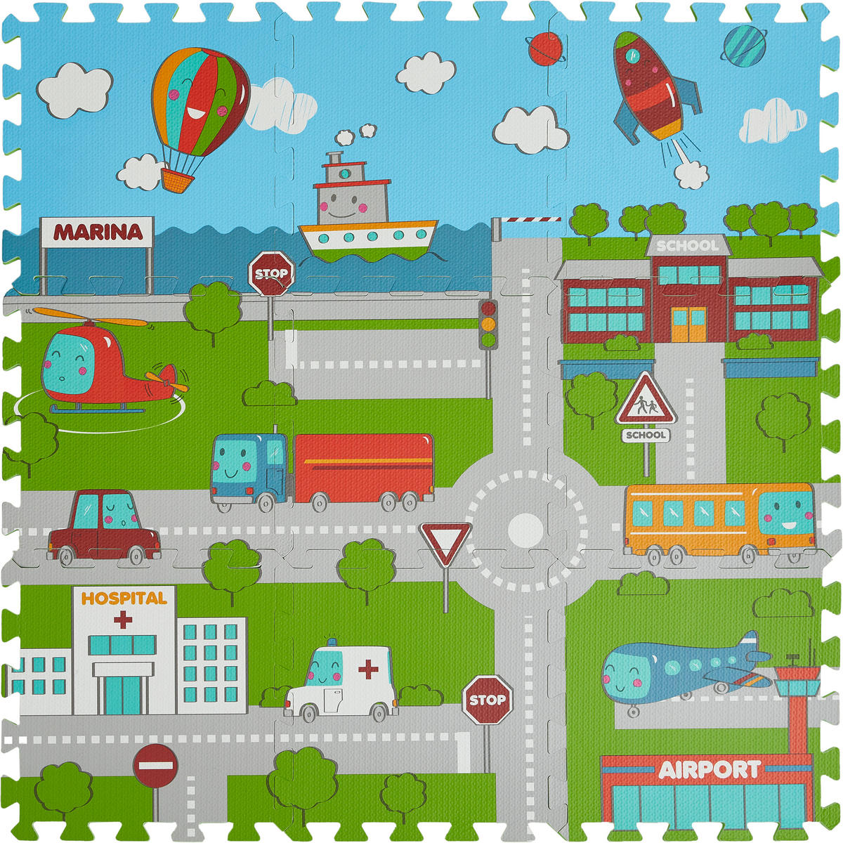 Puzzlematte Straßen bunt B/H/L: ca. 90x1x90 cm Straßen - bunt (90,00/90,00/1,00cm)