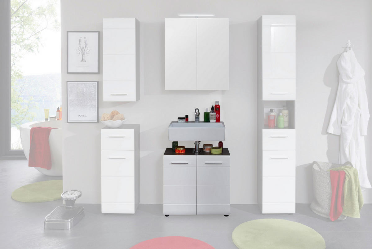 Waschbeckenunterschrank Line Rauchsilber Nachbildung weiß Hochglanz B/H/T: ca. 60x56x31 cm Line - weiß (60,00/56,00/31,00cm)