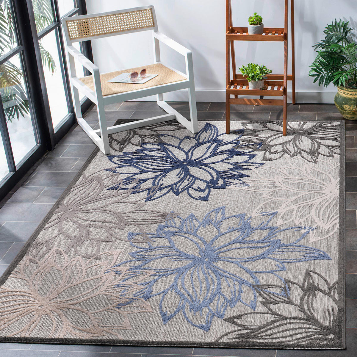 Sanat Outdoorteppich FLORAL grau B/L: ca. 120x170 cm FLORAL - grau (120,00/170,00cm) - Sanat
