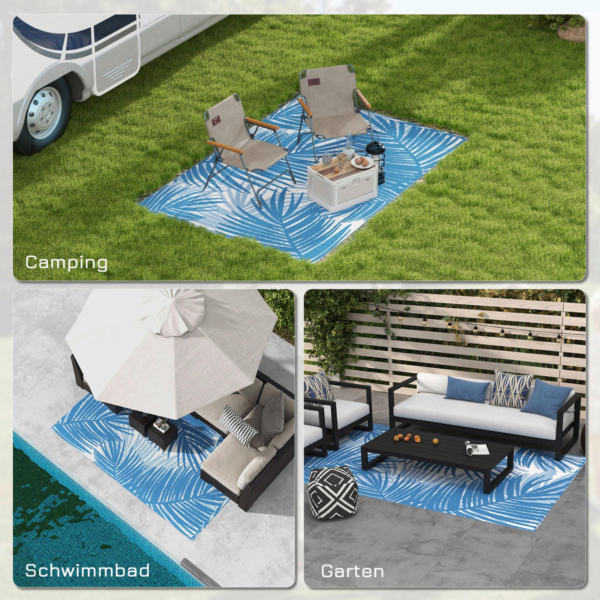 Outsunny Outdoor-Teppich blau B/H/L: ca. 274x182x0,3 cm Outdoor-Teppich - blau (0,30/274,00/182,00cm) - Outsunny