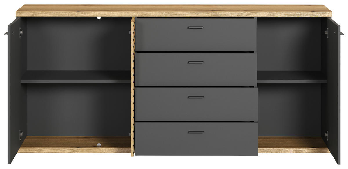 Sideboard Norris anthrazit Eiche Evoke Coast Nachbildung B/H/T: ca. 186x85x42 cm Norris - Eiche/anthrazit (186,00/85,00/42,00cm)