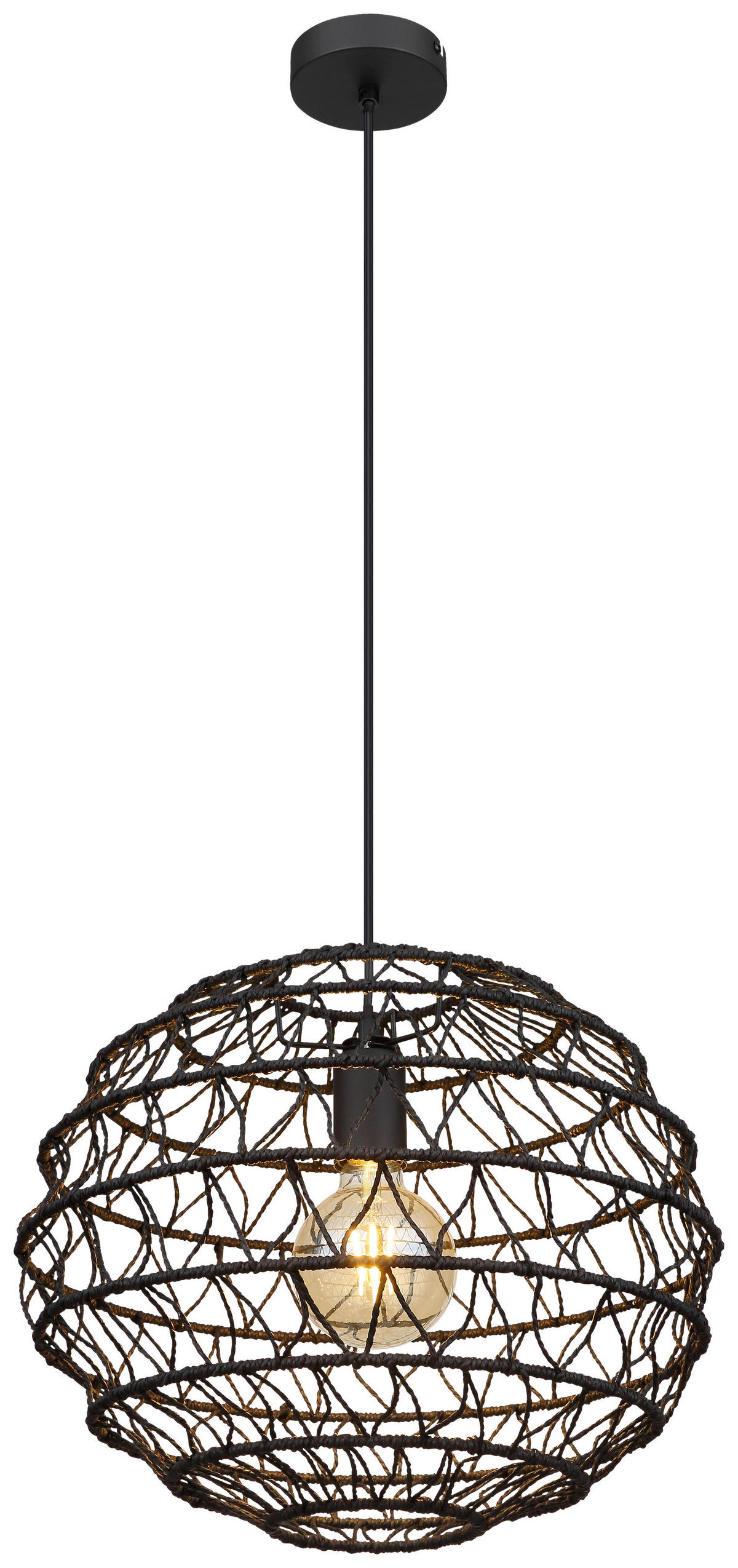 GLOBO Pendelleuchte schwarz mattschwarz Metall Papier H/D: ca. 120x39 cm E27 1 Brennstellen SENNI - schwarz/mattschwarz (39,00/120,00cm) - GLOBO
