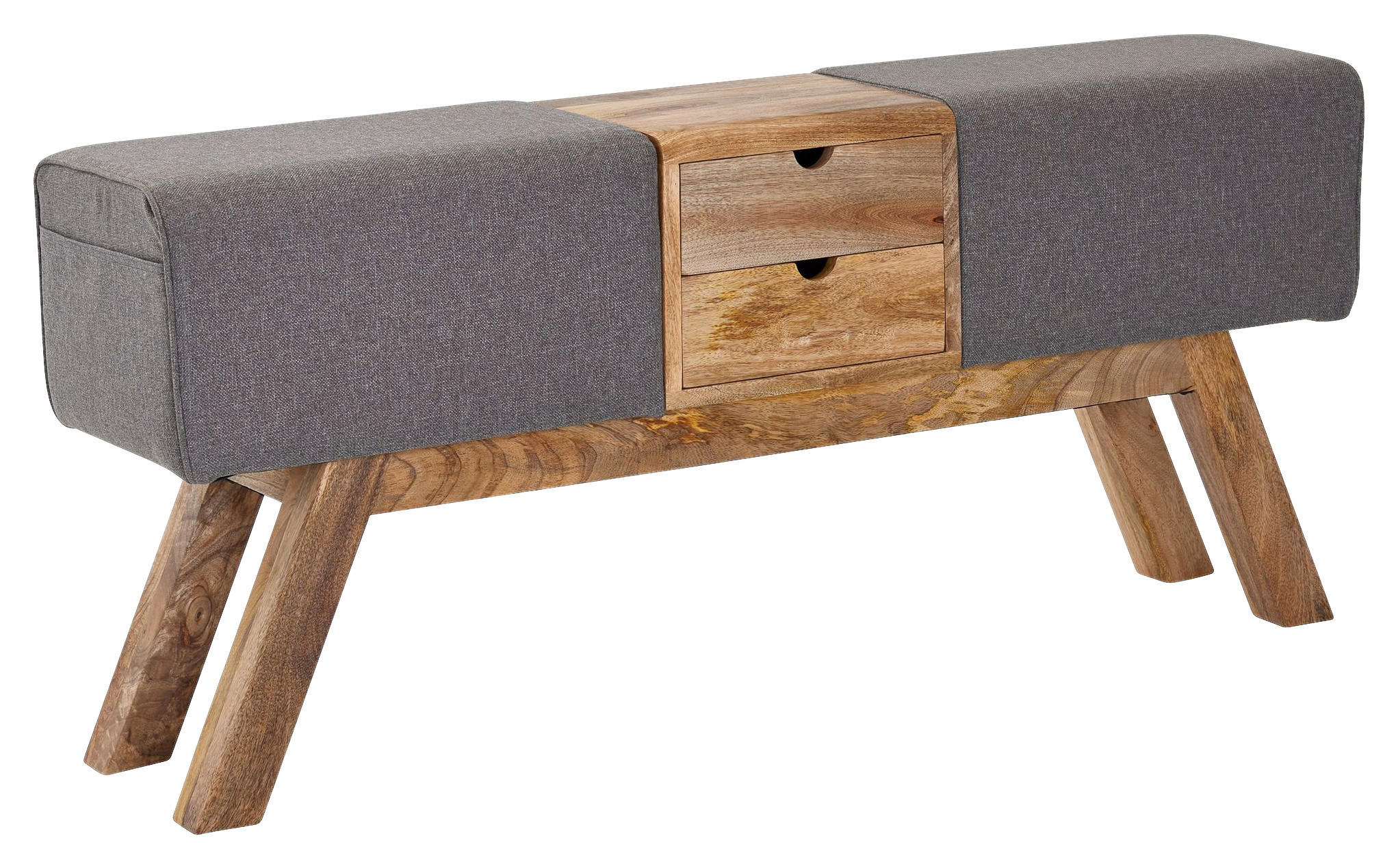 Wohnling Sitzbank grau natur Stoff Echtholz B/H/T: ca. 120x56x30 cm Sitzbank - natur/grau (120,00/56,00/30,00cm) - Wohnling