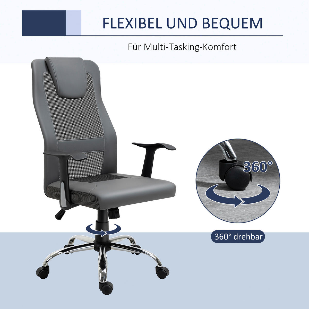 Drehstuhl 921-141GY grau 921-141GY - grau (66,00/118,00/73,00cm) - Vinsetto