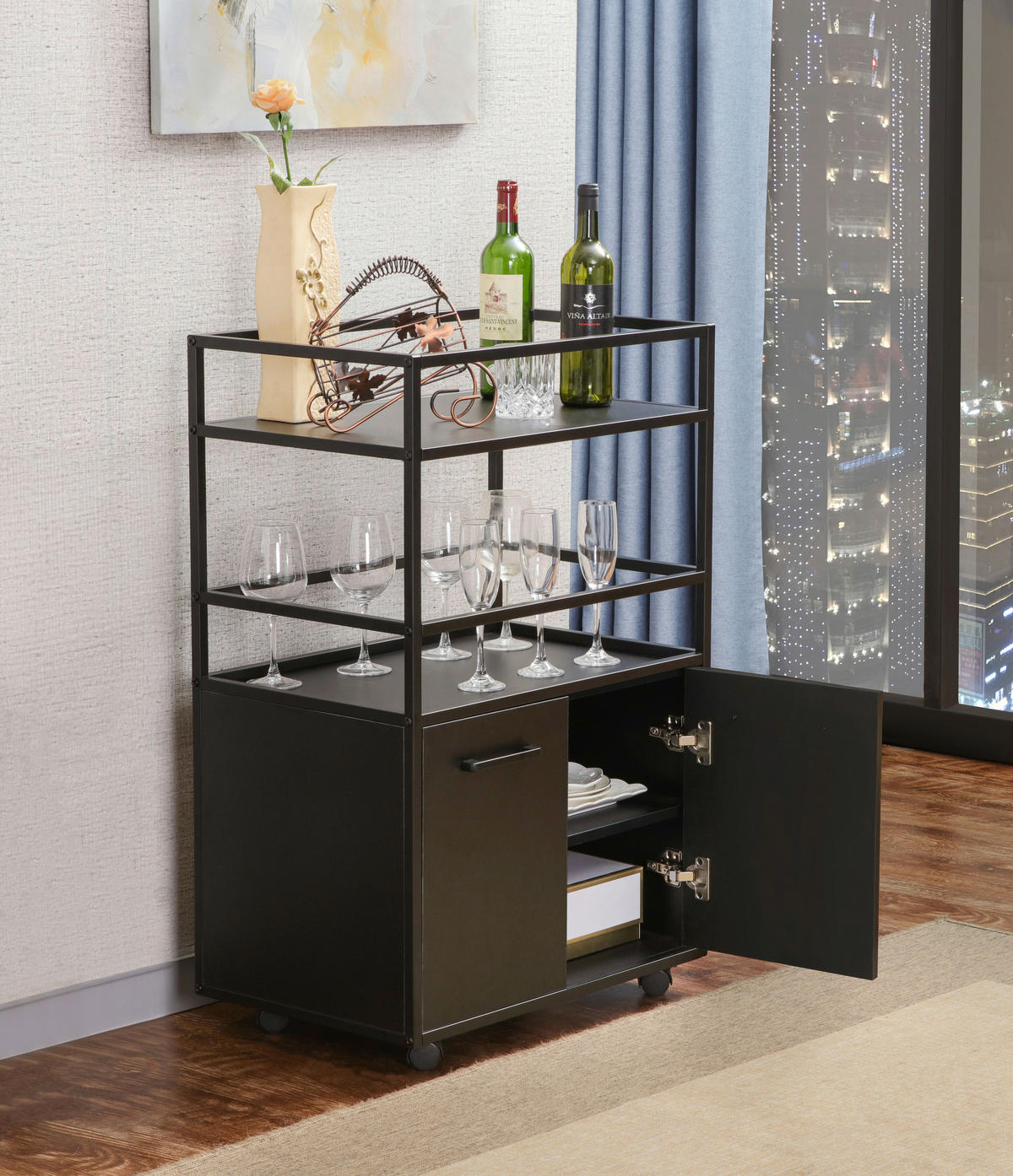 Barwagen Mosaik schwarz Metall B/H/T: ca. 60x94x40 cm Mosaik - schwarz (60,00/94,00/40,00cm)
