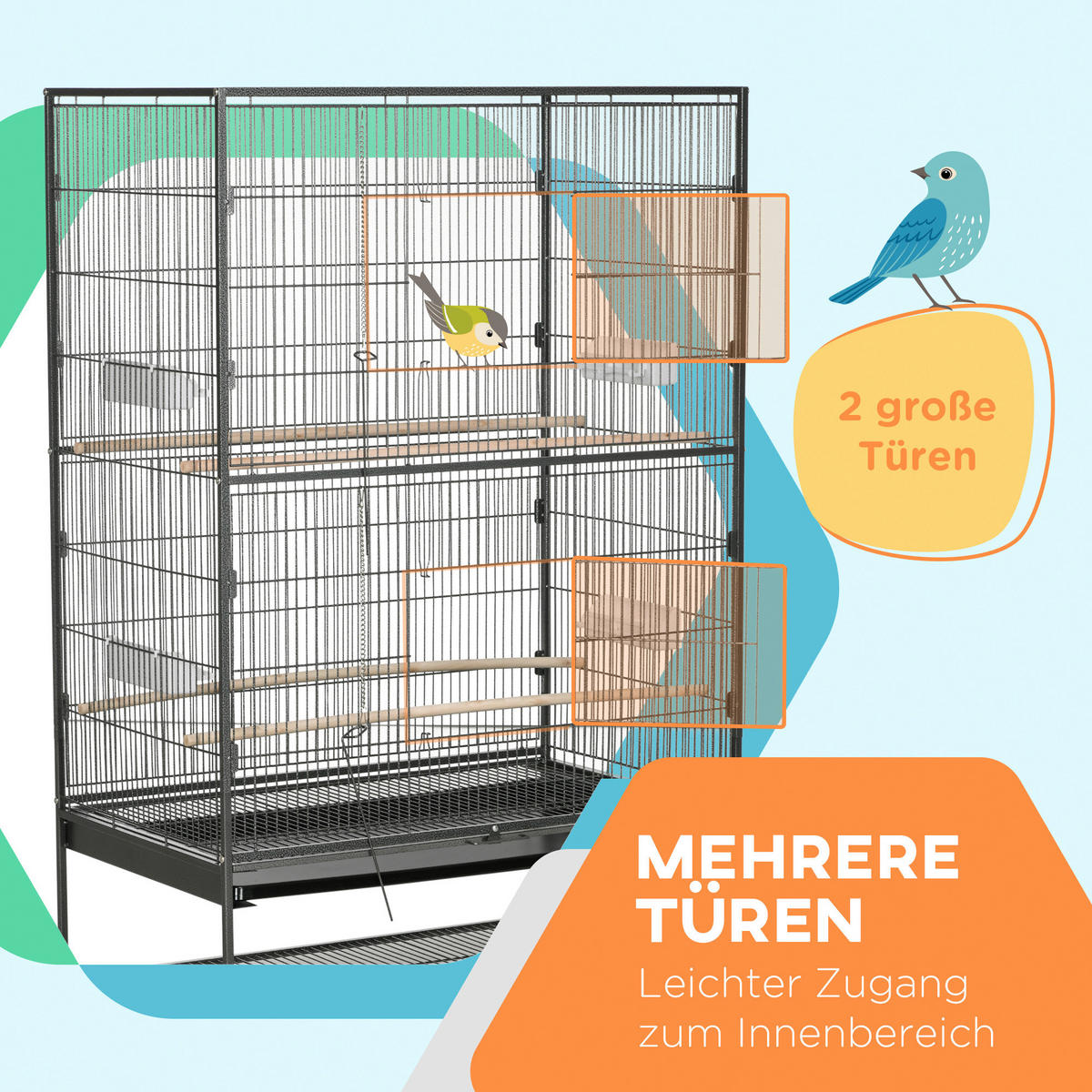 PawHut Tier-Zubehör grau Kunststoff B/H/L: ca. 57x94x153 cm Vogelkäfig - grau (153,00/57,00/94,00cm) - PawHut