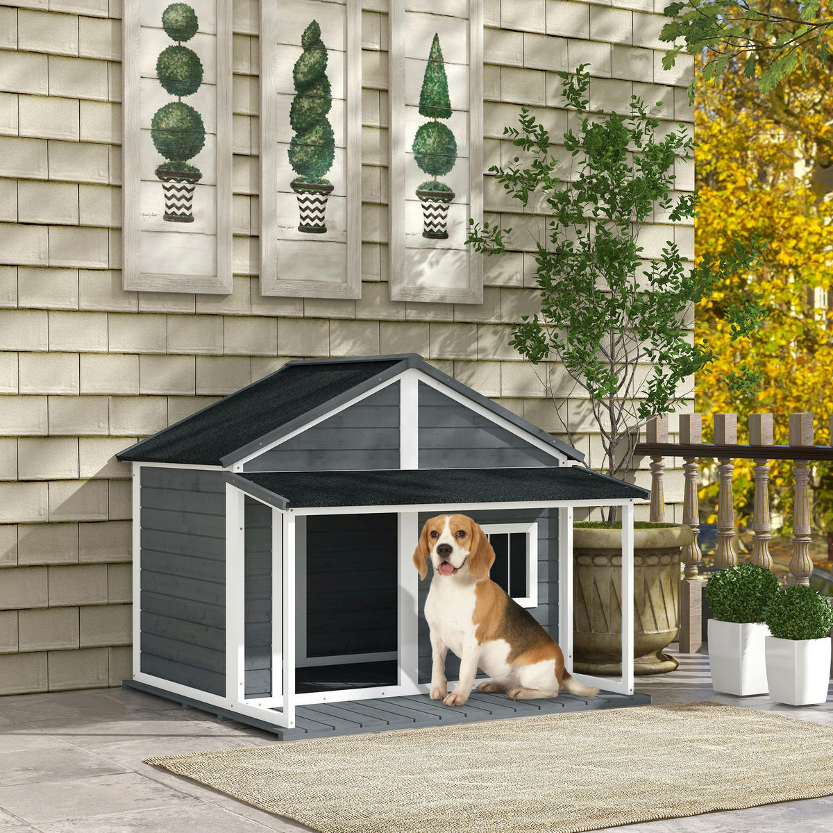 PawHut Hunde-Zubehör grau Polypropylen B/H/L: ca. 112x124x105 cm Hundehütte - grau (105,00/112,00/124,00cm) - PawHut
