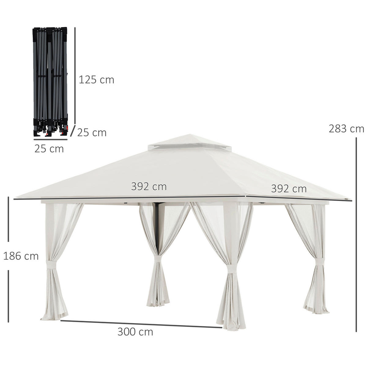 Outsunny Pavillon cremeweiß Polyester B/H/L: ca. 392x283x392 cm Pavillon - cremeweiß (392,00/392,00/283,00cm) - Outsunny