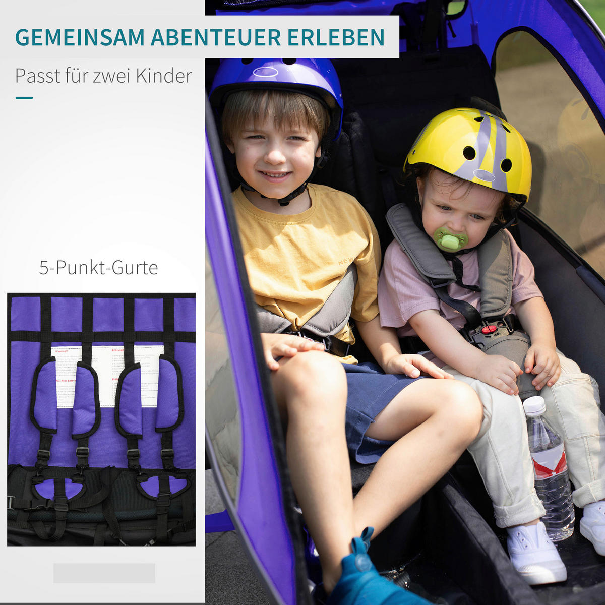 HOMCOM Fahrradanhänger lila lila B/H/L: ca. 88x155x108 cm Kinderanhänger - lila/schwarz (108,00/88,00/155,00cm) - HOMCOM