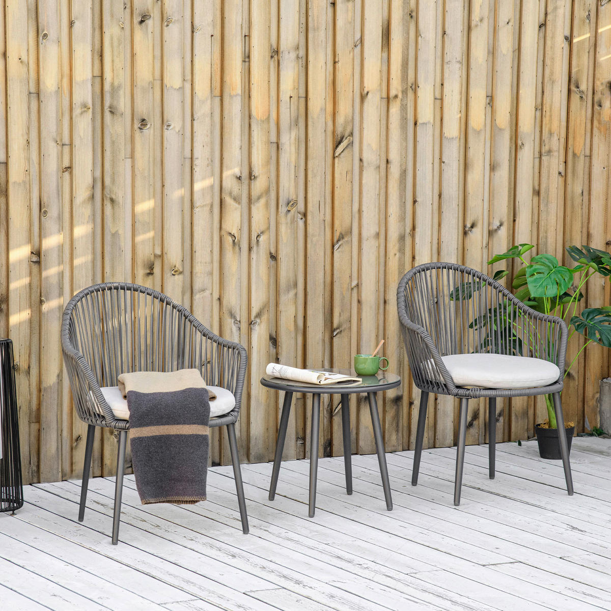 Outsunny Sitzgruppe dunkelgrau Edelstahl B/H/L: ca. 63x65x80 cm Gartenmöbel_Set - dunkelgrau (80,00/63,00/65,00cm) - Outsunny