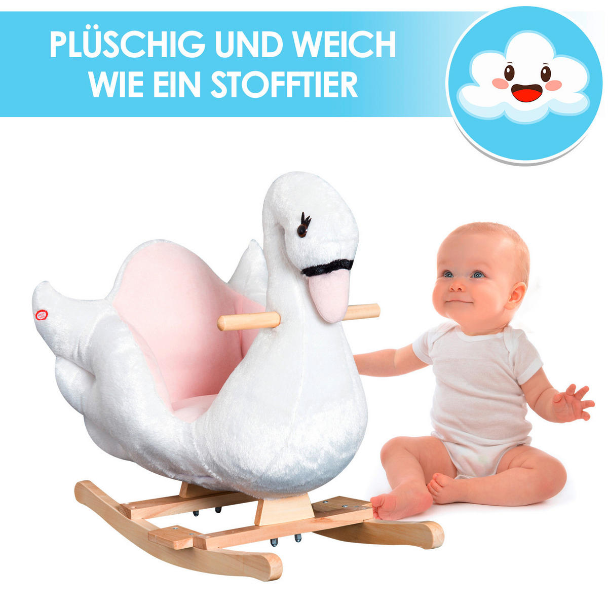 HOMCOM Kinder-Schaukelwippe Schwan B/H/L: ca. 32x55x60 cm Schwan - weiß/rosa (60,00/32,00/55,00cm) - HOMCOM