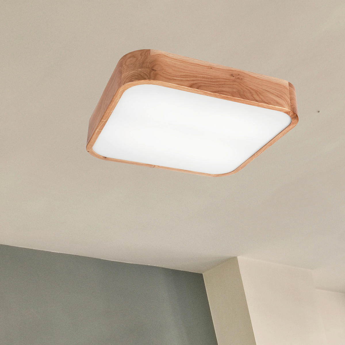Lamkur Deckenleuchte GASPAR 48888 Eiche Eiche Holz Glas H/L: ca. 8x45 cm E27 4 Brennstellen Gaspar - Eiche (45,00cm) - Lamkur