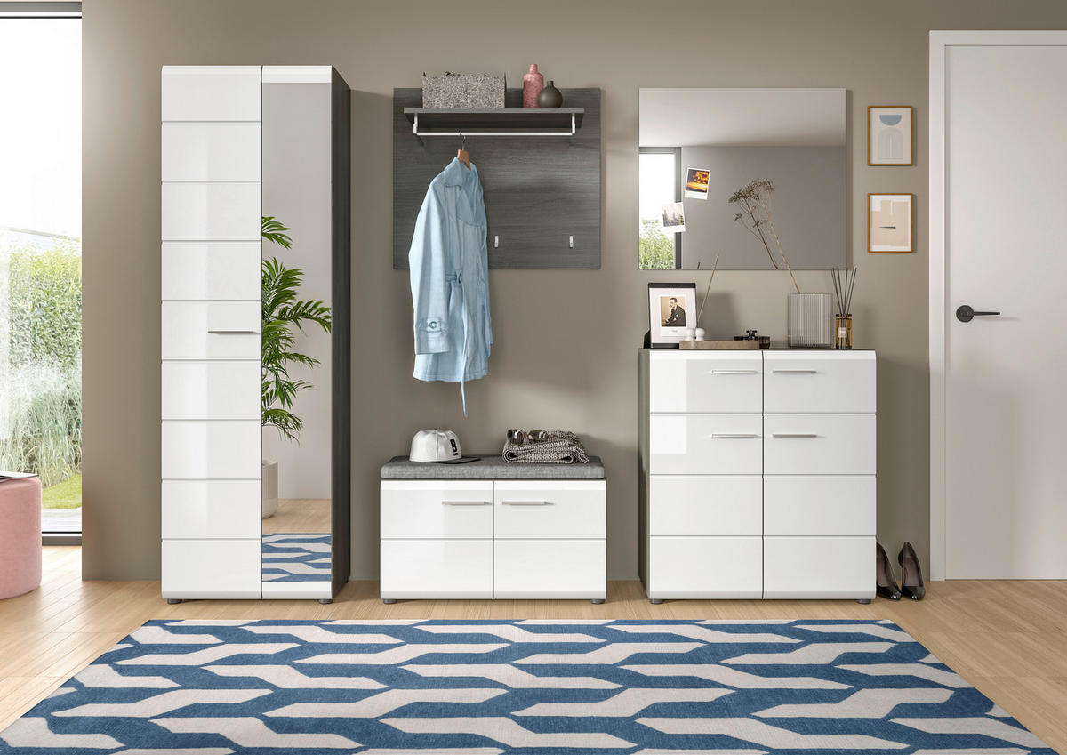 Garderobe SALSA Eiche Rauchsilber Nachbildung weiß Hochglanz B/H/T: ca. 250x192x37 cm SALSA - Eiche/weiß (250,00/192,00/37,00cm) - xonox.home