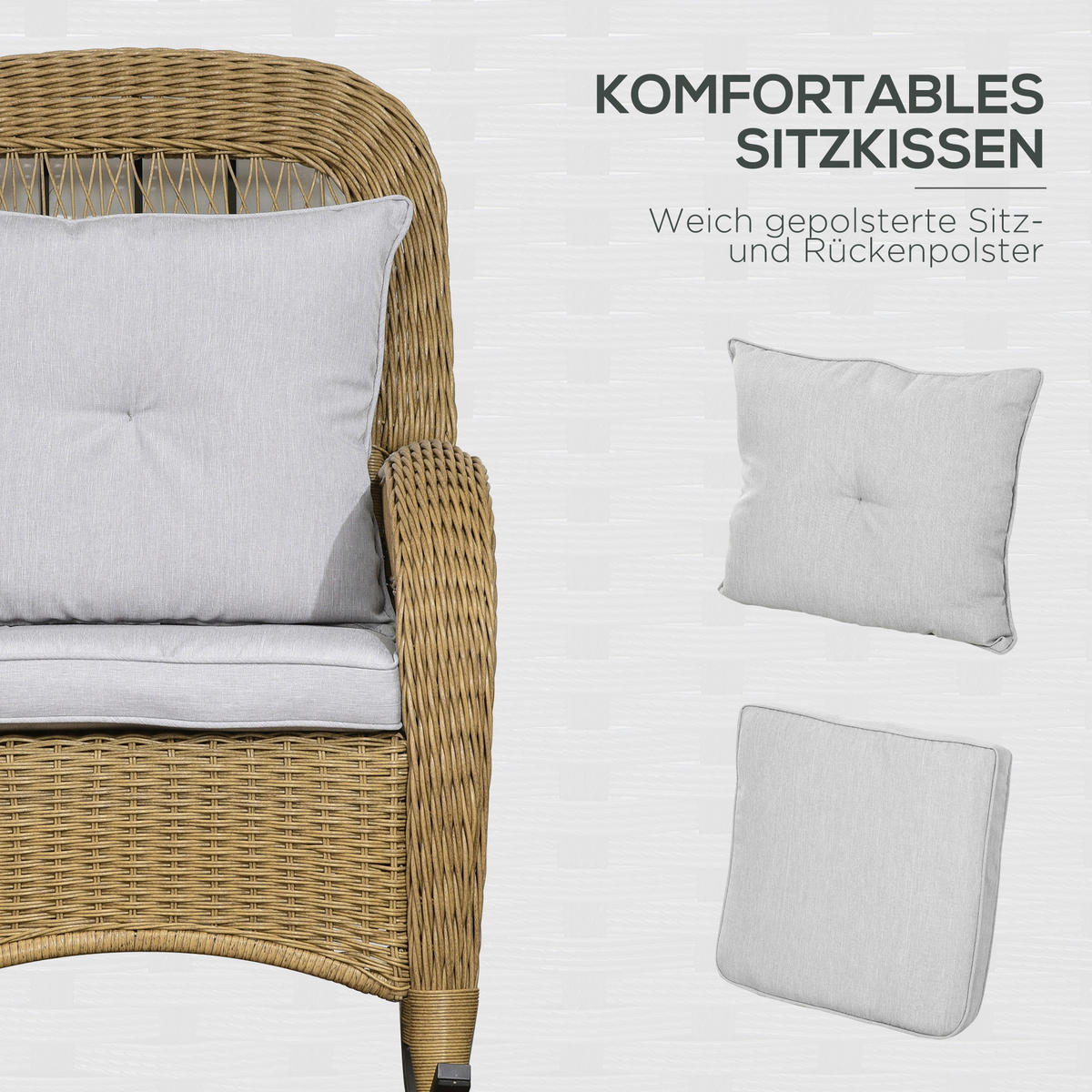 Outsunny Gartenstuhl gelb Polypropylen B/H/L: ca. 92x69x100 cm Rattan_Schaukelstuhl - hellgrau/gelb (100,00/92,00/69,00cm) - Outsunny