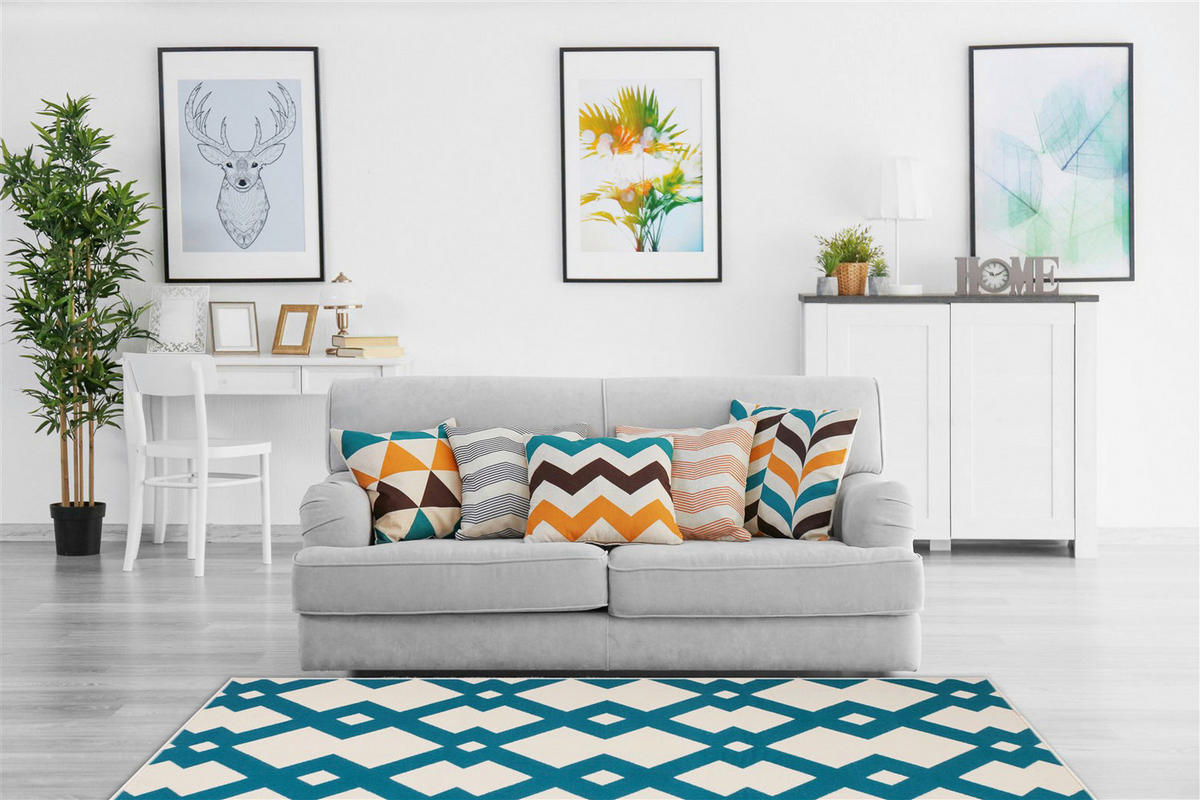 Kayoom Kurzflorteppich Now! 125 elfenbein B/L: ca. 160x230 cm Now! 125 - hellblau/elfenbein (160,00/230,00cm) - Kayoom